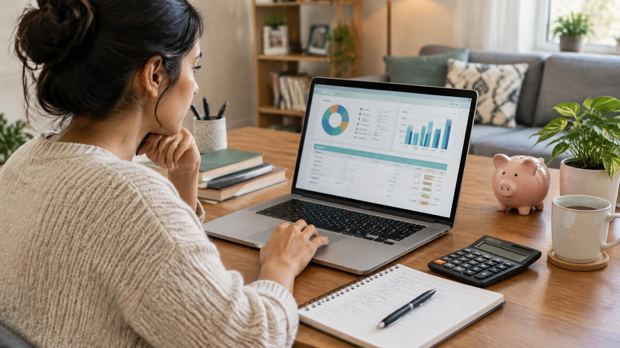 person reviewing budget on laptop