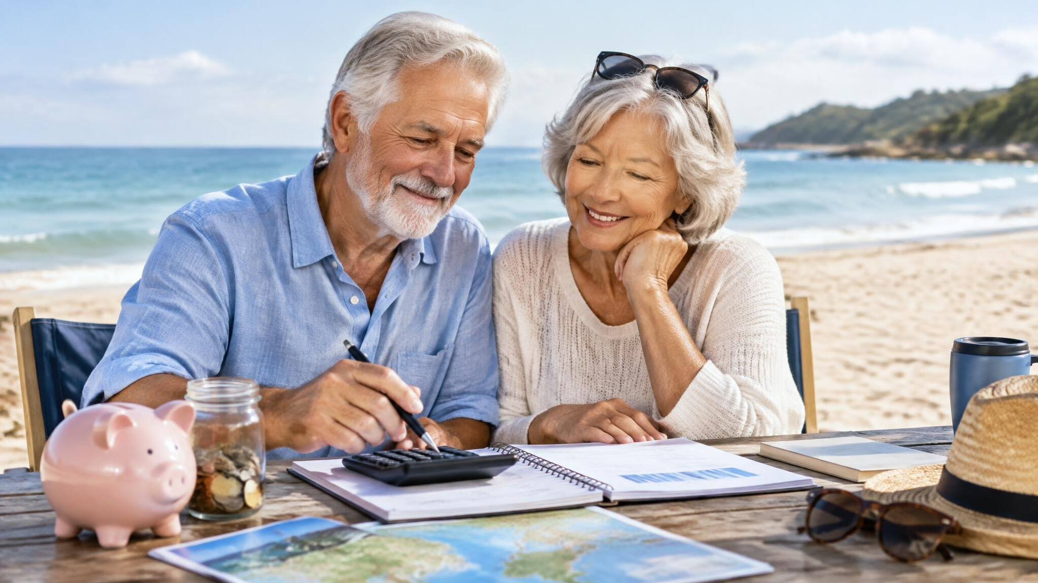 retired couple on beach