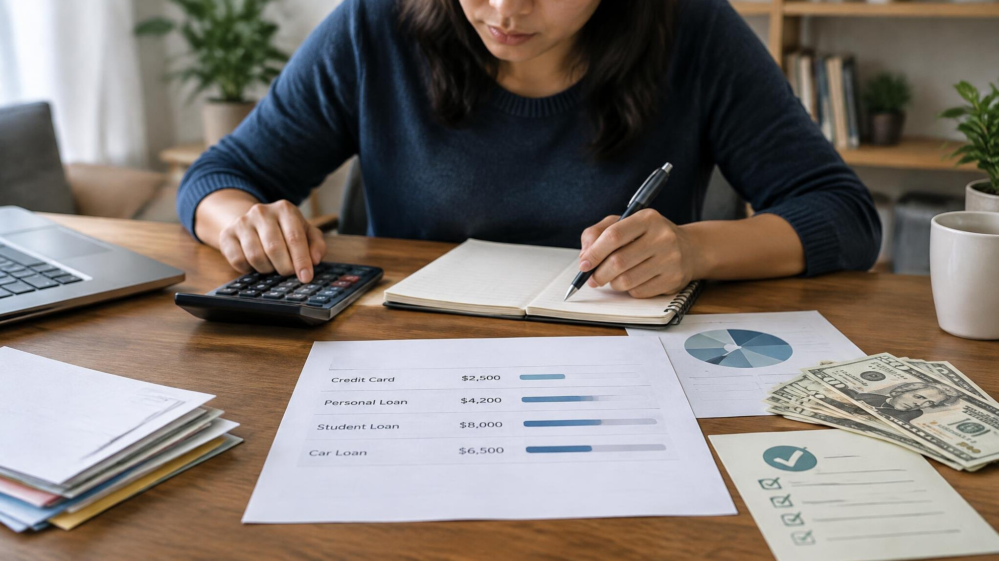 person calculating debts
